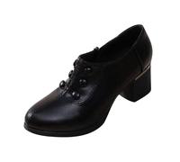 Bottes classiques à talon bloc pour femme, cuir noir, détails boutons, tendance, cent chaussures de travail douces, grosses chaussures à fermeture éclair sur le dessus pour femme, Noir , 37.5 EU