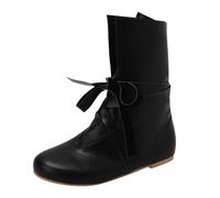 Bottes classiques pour homme et femme en cuir synthétique médiéval de chevalier Renaissance médiévale Cosplay Bottes vintage à fond plat à lacets, Noir , 38 2/3 EU