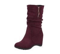 Bottes compensées mi-mollet froncées mi-mollet pour femme | Bottines compensées mi-mollet froncées en faux daim, bout rond, fermeture éclair latérale, languette or rose, plateforme