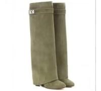 Bottes compensées pour femmes, hauteur du genou, boucle en corne de vache, bout rond, mollet large, équitation d'hiver européenne, Style équestre, décor en métal Migration du café