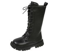 Bottes confortables à semelle souple en cuir pour filles Chaussures plates pour jeunes femmes élégantes, Noir , 36 EU