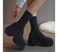 Bottes courtes à talon compensé pour femmes avec décoration de perles, bottes nude issues du extérieur indépendant, nouvelles bottes courtes à talon compensé et bout rond pour l'automne/hiver 2025, ta
