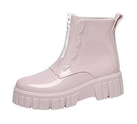 Bottes courtes en caoutchouc pour femme avec doublure en polaire antidérapante, imperméables, style punk, pour l'extérieur, résistantes à l'abrasion, confortables, polyvalentes, 05 rose, 40 EU