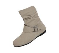 Bottes courtes tendance en daim à talon épais mi-mollet pour femme Bottes de motoneige, beige, 39.5 EU