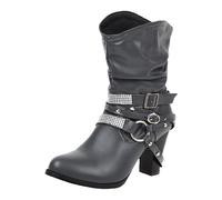 Bottes courtes tendance pour femmes modèle européen à talon haut épais avec boucle de ceinture élégante chaussures montantes raffinées pour un style quotidien et confortable