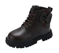 Bottes courtes tendance pour fille - Talon plat et bloc - Avec lacets et fermeture éclair latérale - Semelle souple confortable - Antidérapante - Chaussures pour enfants faciles à porter, marron, 30