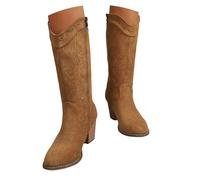 Bottes Cowboy Femme en Daim, Bottines Western Chic et Confortables, Idéales pour le Style Country, Festival ou Tenue Casual, Semelle Robuste et Talon Carré Classique, Pointure Variée
