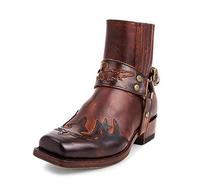 Bottes Cowboy Western Hommes Bout Carré Cuir Rétro Boucle Sangle