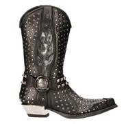 Bottes Cowboy Western Neuf ROCK M-7928-S1 En Cuir Noir Lourd Avec Clous Argentés
