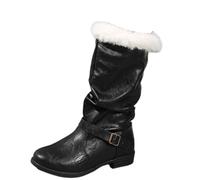 Bottes Cuir Femme Chaud avec Doublure Peluche Botte de Noel Tendance avec Boucle Réglables Bottines de Noël Antidérapantes avec Zippée Latéral Bottine Mi-Hautes pour Les Vacances