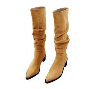 Bottes Cuir Femme Hiver Talon Hautes Chaussures Boots Confortables | Bottes Daim Femme D'Hiver Bloc Hautes Chaussures Boots éLéGantes Confortables Bottines Large Mollet Bottes Mode éQuitation