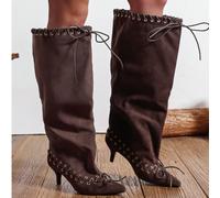 Bottes cuissardes à bout pointu à la mode pour femmes avec un design plissé, convenant pour les fêtes, les mariages et les occasions formelles EUR36,EUR37,EUR38,EUR39,EUR40,EUR41graphiquePolyester