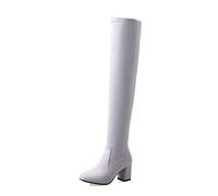 Bottes Cuissardes Femme Casual Talons Hauts, Bottes en Daim Stretch, Bottes À Bout Rond pour Femmes À Talons Hauts Épais, Doublure Simple/Doublure Courte en Peluche (Color : Grey, Size : 38 EU)