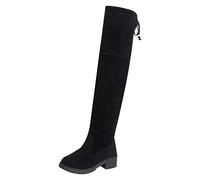 Bottes Cuissardes Femmes Daim Femmes Bottes Hautes Au Genou Avec Talon Bloc Bottes De Neige Chaudes D'hiver Chaussures De Fête Rétro Cowgirl Bottes De Cowboy Bottes De Combat De Moto