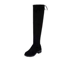 Bottes cuissardes femmes noires - Bottes hautes au genou en daim - Bottes western avec fermeture éclair - Bottes d'équitation plates - Bottes femmes - Bottes sans lacets antidérapantes - Bottes