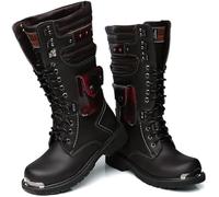 Bottes D’équitation De Mode pour Hommes Steampunk Retro PU Cuir Chevalier Bottes Outdoor Lace Up Equestrian Boot Chaussures, Black, 43 EU