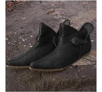 Bottes D’équitation pour Hommes, Bottes en Cuir PU à Boucle Vintage, Bottes De Pirate pour Hommes De La Renaissance Médiévale, pour Le Camping Et Les Activités De Plein Air, Black, 37