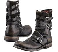 Bottes D’équitation, Steampunk Retro PU Leather Knight Boots avec 3 Boucles, Chaussures De Cheville De Mode en Plein Air pour Hommes, Black, 45 EU