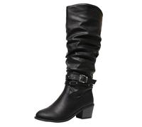 Bottes d'automne chaudes pour femmes avec semelle épaisse droite et talon moyen pour un style élégant et confortable en toutes occasions (Black-b, 41)