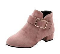 Bottes d'automne et d'hiver doublées en polaire pour fille - En daim - À talon bloc - Uni - Avec boucle - Antidérapantes - Chaudes - Pour enfants, A 1 Rose, 30 EU