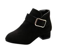 Bottes d'automne et d'hiver doublées en polaire pour fille - En daim - À talon bloc - Uni - Avec boucle - Antidérapantes - Chaudes - Pour enfants, A 2 Noir, 30 EU
