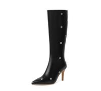 Bottes d'automne et d'hiver pour femme en tissu de cowboy à talon épais et boucle de ceinture à talon bas, Noir , 40 EU