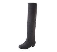 Bottes d'automne et d'hiver tendance de couleur unie simples et confortables avec fond épais et fermeture éclair à bout rond et talon carré, gris, 40.5 EU