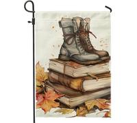 Bottes d'automne et livres drapeau de jardin, feuilles saisonnières, décoration d'intérieur, décoration de pelouse extérieure rustique, 30,5 x 45,7 cm
