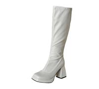 Bottes de bureau en cuir pour femme - Plateforme - Semelle à crampons d'hiver - Talon bloc - Pour temps froid - Imperméables - Courtes pluies, blanc, 38 EU