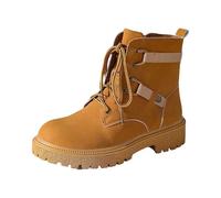 Bottes de bureau pour femme avec semelle épaisse à lacets Chelsea Talon bloc Cuir Boucle Fermeture éclair, jaune, 38.5 EU