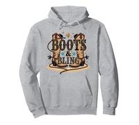 Bottes de Campagne Western Boots & Bling Cowgirl pour Femmes Sweat à Capuche, Unisexe pour Adultes, Gris Chiné, L