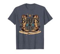 Bottes de Campagne Western Boots & Bling Cowgirl pour Femmes T-Shirt, Homme, Bleu Chiné, 5XL
