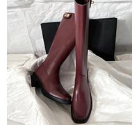 Bottes de cavalier mi-talon nouvelle collection Automne/Hiver, style moto, bottes polyvalentes à tige haute pour femmes [Il est recommandé de commander une taille au-dessus lorsque vous portez des cha