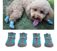 Bottes de Chaussures de Chien, Chaussures d'été Bottes Chaussons avec Semelles en Caoutchouc antidérapantes en Maille extérieure Respirante empêchent Le léchage de Rayures(#4-Lac Bleu)