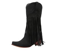 Bottes de Chevalerie Bottes à Talons Grosse Bottes à Bout avec Franges Bottes Genou Ouest Bottes Moyennes Bottes Courtes Talon, Noir , 38 EU