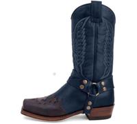 Bottes De Chevalier De Cow-Girl Western pour Femmes, Bottes De Mollet D’équitation Rétro à Bout Carré, Botte Décontractée Traditionnelle De Campagne à Broderie Classique, Dark Brown, 4 UK