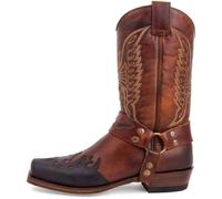 Bottes De Chevalier De Cow-Girl Western pour Femmes, Bottes De Mollet D’équitation Rétro à Bout Carré, Botte Décontractée Traditionnelle De Campagne à Broderie Classique, Blue, 3.5 UK