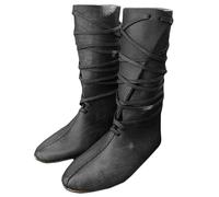 Bottes de chevalier médiévales en cuir synthétique - Bottes de style Viking de la Renaissance - Chaussures de jeu de rôle à lacets pour cosplay, carnaval, fête, noir, 43