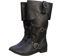 Bottes de chevalier médiévales pour adultes Cosplay - Bottes rétro à manches longues en cuir - Bottes en PU en taille plus avec boucle de ceinture de style Renaissance, Noir , 46 EU