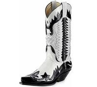 DJFOG Bottes de Chevalier pour Hommes, Bottes de Motard brodées, Bottes Hautes Vintage, Style Cowboy Occidental, Bottes de Moto à Bout Pointu,Blanc,41 EU