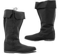 Bottes De Chevalier Viking, Croix Latérale Corde D’attachage en Cuir PU Chaussures Médiévales, Classique Rétro Cosplay Pirate Middle Boot, Black, 35 EU