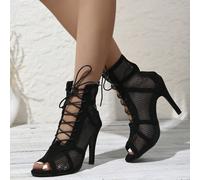 Bottes de cheville femme nouvelles à la mode magnifique, avec design en maille respirant, lacets décoratifs, bout ouvert, semelle antidérapante et talon aiguille étroit CN35,CN36,CN37,CN38,CN39,CN40,C