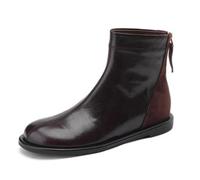 Bottes de cheville pour femmes Bottes courtes noires Bottes plates Bottes à la mode Bottes à tête ronde Bottes rétro pour femmes Bottes courtes à fermeture éclair arrière Quatre Bottes simples pour