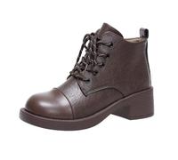 Bottes de combat à lacets pour femme - Confortables - Bout rond - Antidérapantes - Talon bloc - Oxford - Chaussures décontractées, marron, 40.5 EU