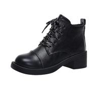 Bottes de combat à lacets pour femme - Confortables - Bout rond - Antidérapantes - Talon bloc - Oxford - Chaussures décontractées, Noir , 38.5 EU