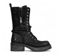 Bottes de Combat Mi-Mollet en Daim Noir Windsorsmith Pour Femmes, Chaussures de Motard à Lacets