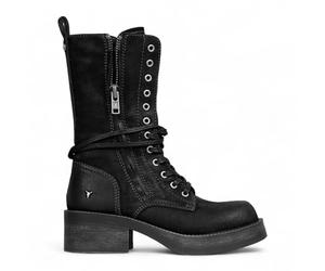 Bottes de Combat Mi-Mollet en Daim Noir Windsorsmith Pour Femmes, Chaussures de Motard à Lacets