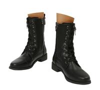 Bottes de combat mi-mollet pour femme avec fermeture éclair latérale et talon bloc en cuir synthétique à talon bas confortables et élégantes
