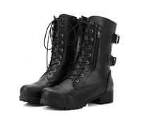 Bottes de combat pour femme, bottes de combat en cuir à talon bas pour femme, bottes de combat militaires plates, bottes de motard classiques de couleur unie, fermeture éclair latérale, bottes à