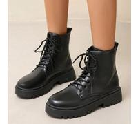 Bottes de combat style femme à talon bas noir, convenant pour être assorties à n'importe quel jean, design à lacets à l'avant, il est recommandé de commander 1 taille au-dessus. CN36,CN37,CN38,CN39,CN